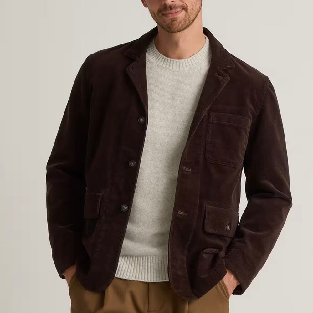 Quince Men's Organic Stretch Corduroy Chore Jacket - Brown - Espresso - Size M